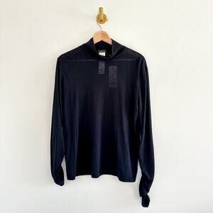 NWT AKRIS Cashmere-Silk High Neck Ruched Long Sleeve Semi-Sheer Top Black 12
